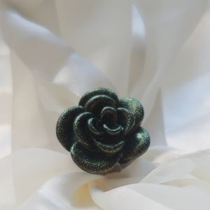 Black Iridescent Glitter Rose Ring